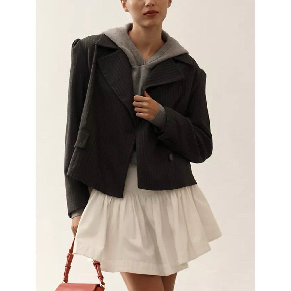 Anthropologie Maeve 80s Boxy Blazer Jacket Grey Womens Medium Striped Oversized